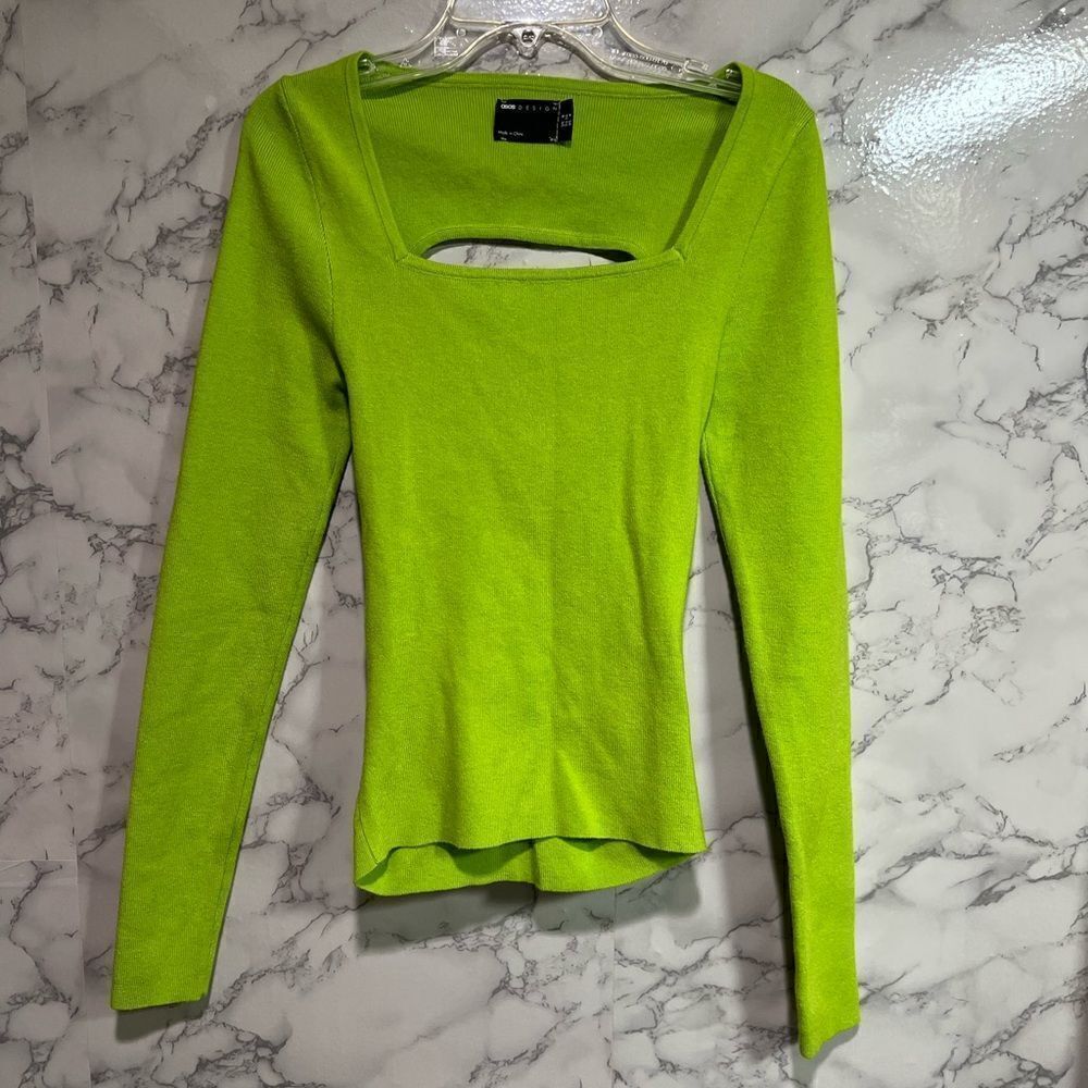 ASOS DESIGN sweater with cut out ruched back detail in lime green Size 4